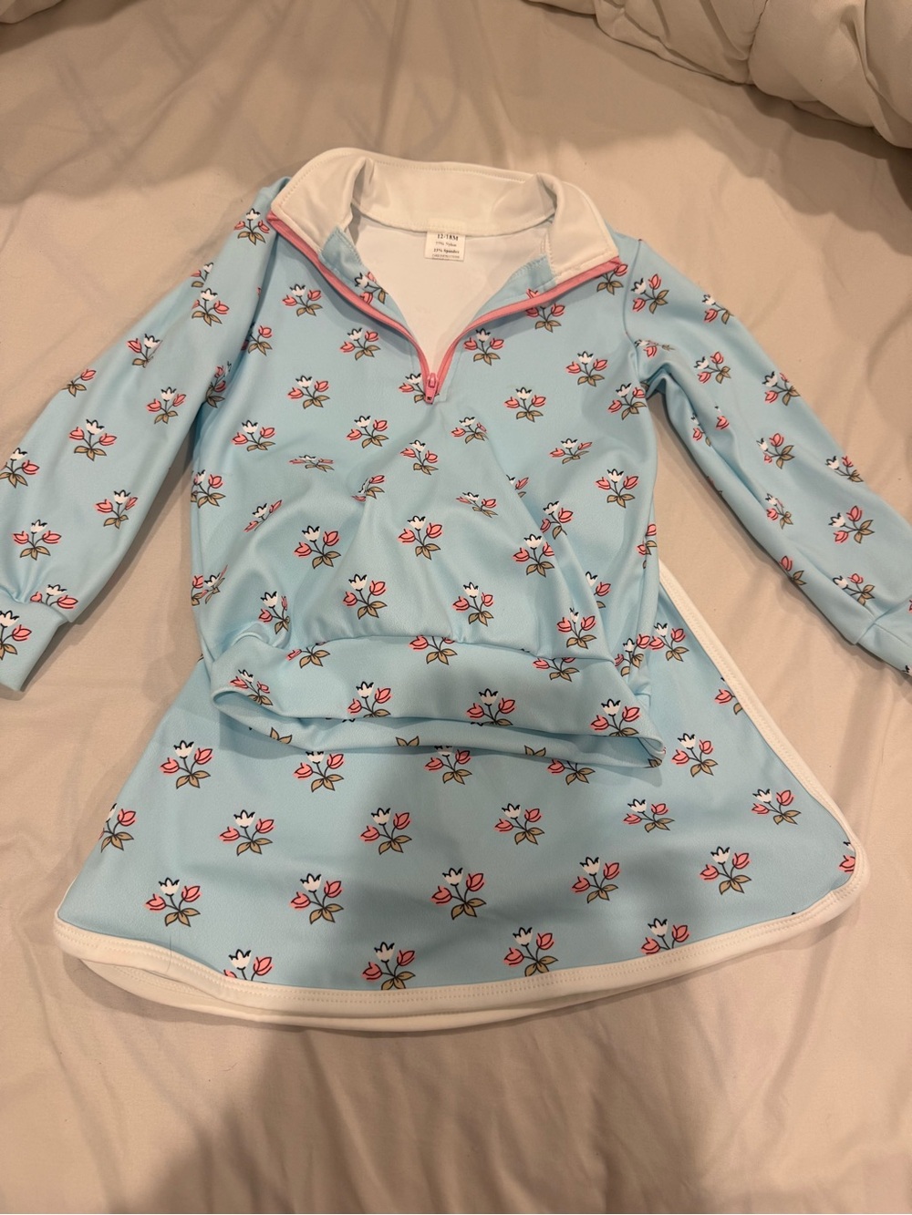Source Unknown Light Blue Floral Kids Pajama Set with Pink Trim